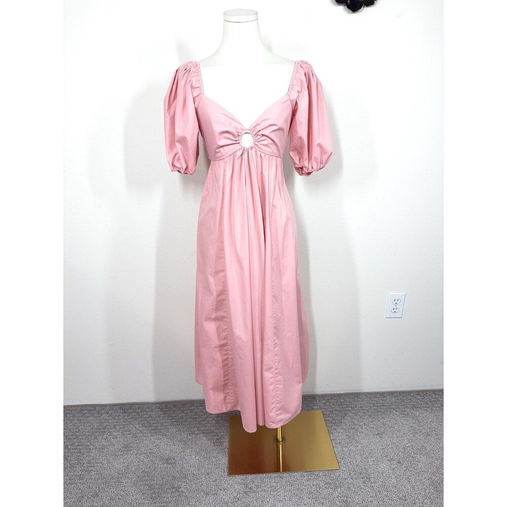 Abercrombie & Fitch Dress Womens XS Pink Puff Sleeve Bow Back Midi Coquette